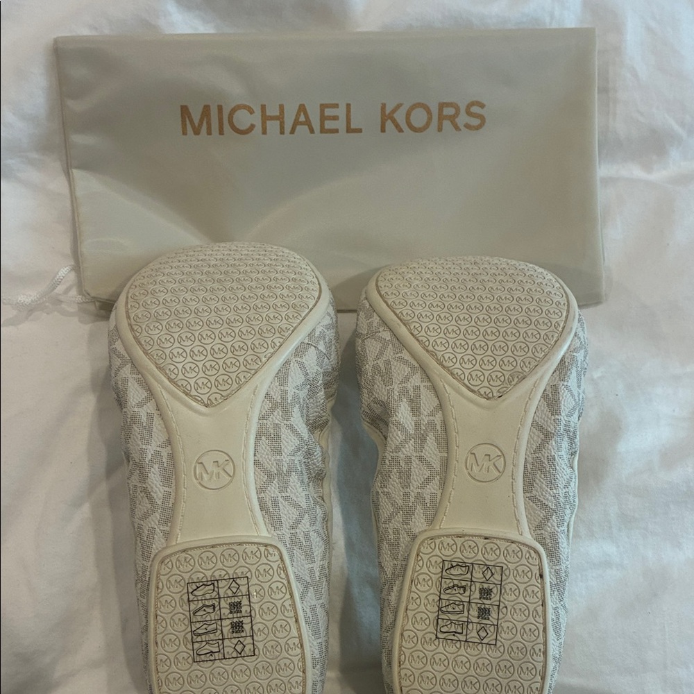 Michael Kors Ivory Logo Ballet Flats with Gold Accents - Picture 5 of 6